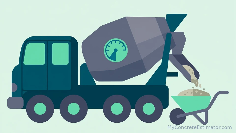 Concrete Delivery Fee Calculator — Short Load Fees & Pump Costs 1 Illustration of a concrete mixer truck carrying a partial short load with a low fill gauge